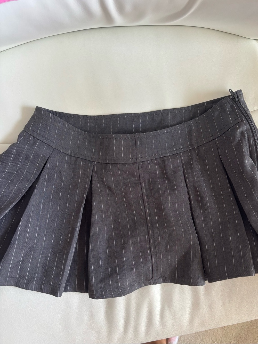 Pleated Pinstripe Mini Skirt - Gray